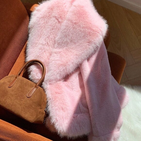 Baby Pink Casual Women's Faux Fur Coat - Picture 6 of 8